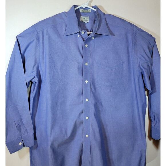 L.L. Bean Mens 17/33 Single Needle Tayloring Blue Button Up LS Shirt - Picture 1 of 4